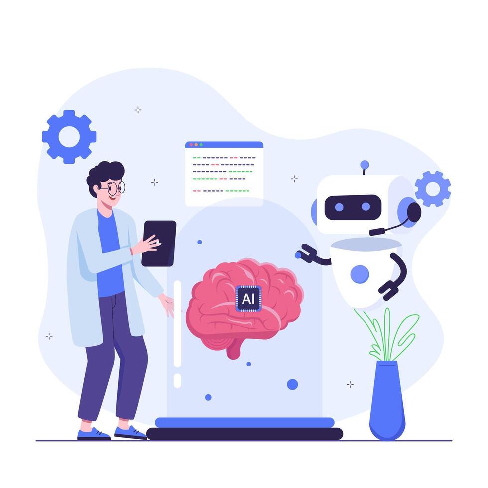 Artificial Intelligence Brain Development with Robotics vector