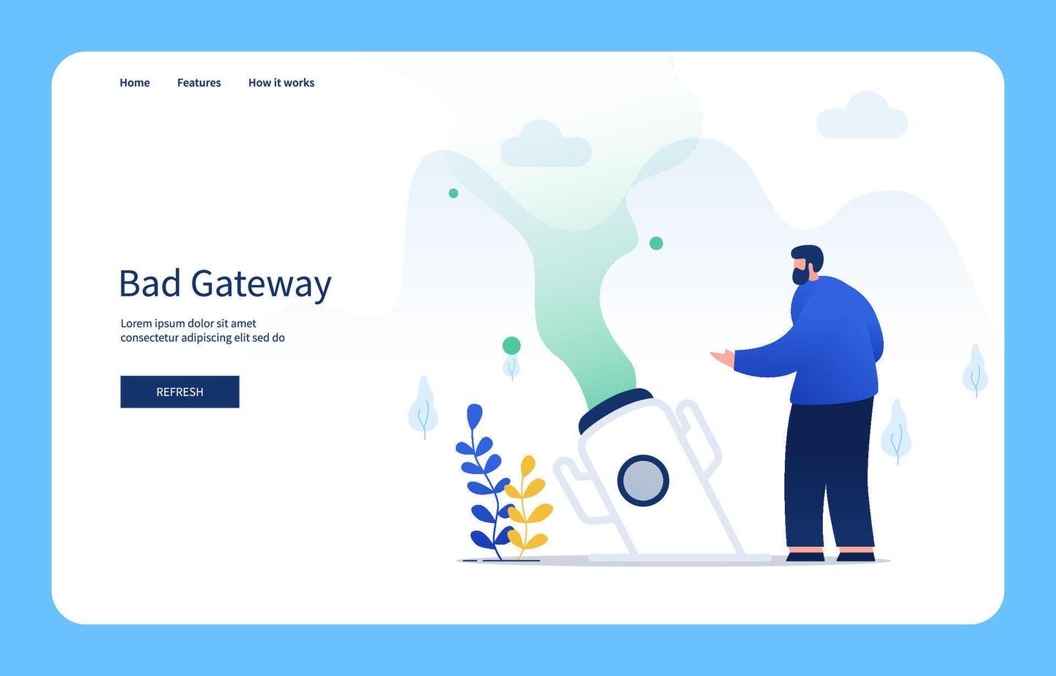 Modern Flat Design Concept Man Watching Rocket Fall, Bad Gateway For Website And Mobile Site. Empty States vector