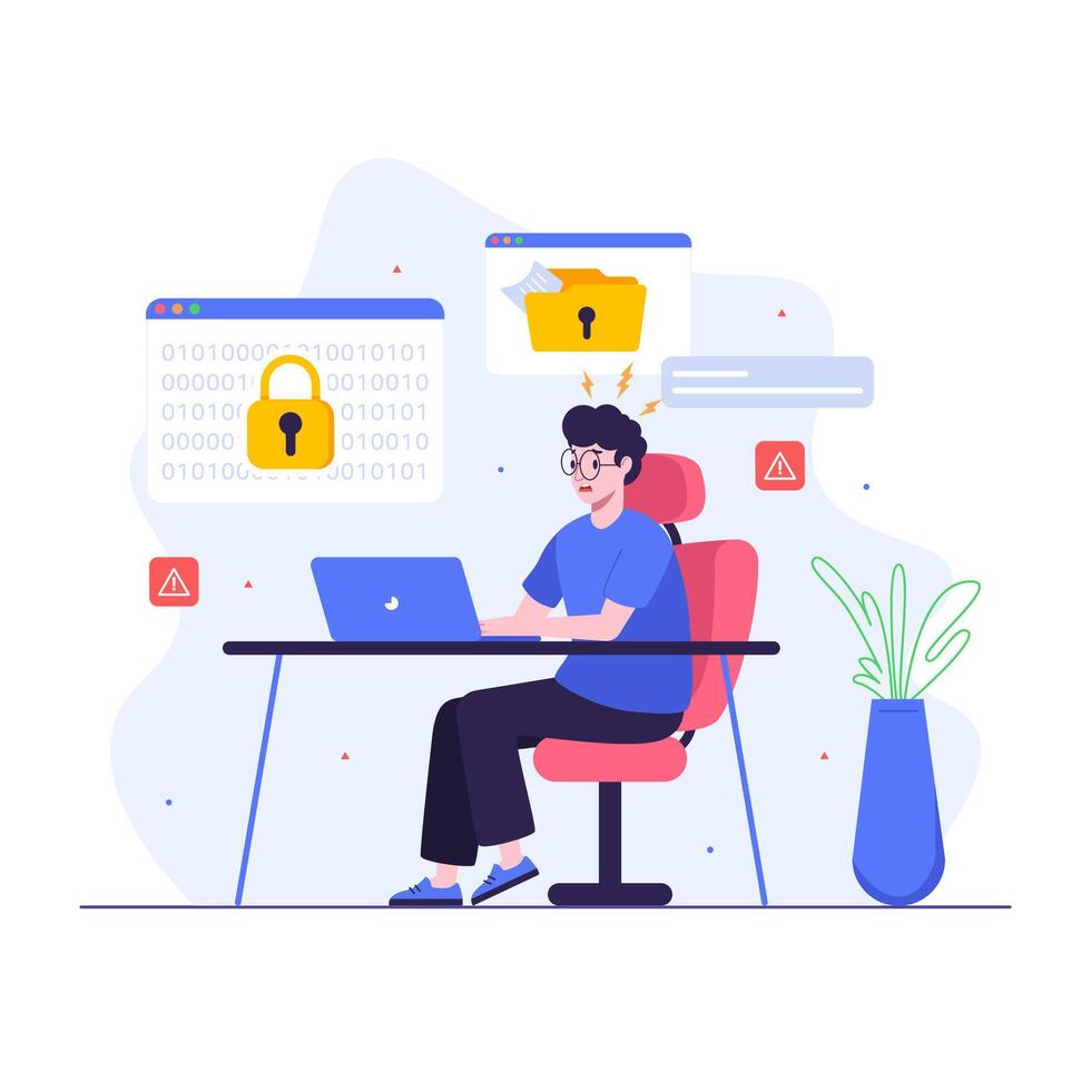 Man in despair because of encrypted data vector