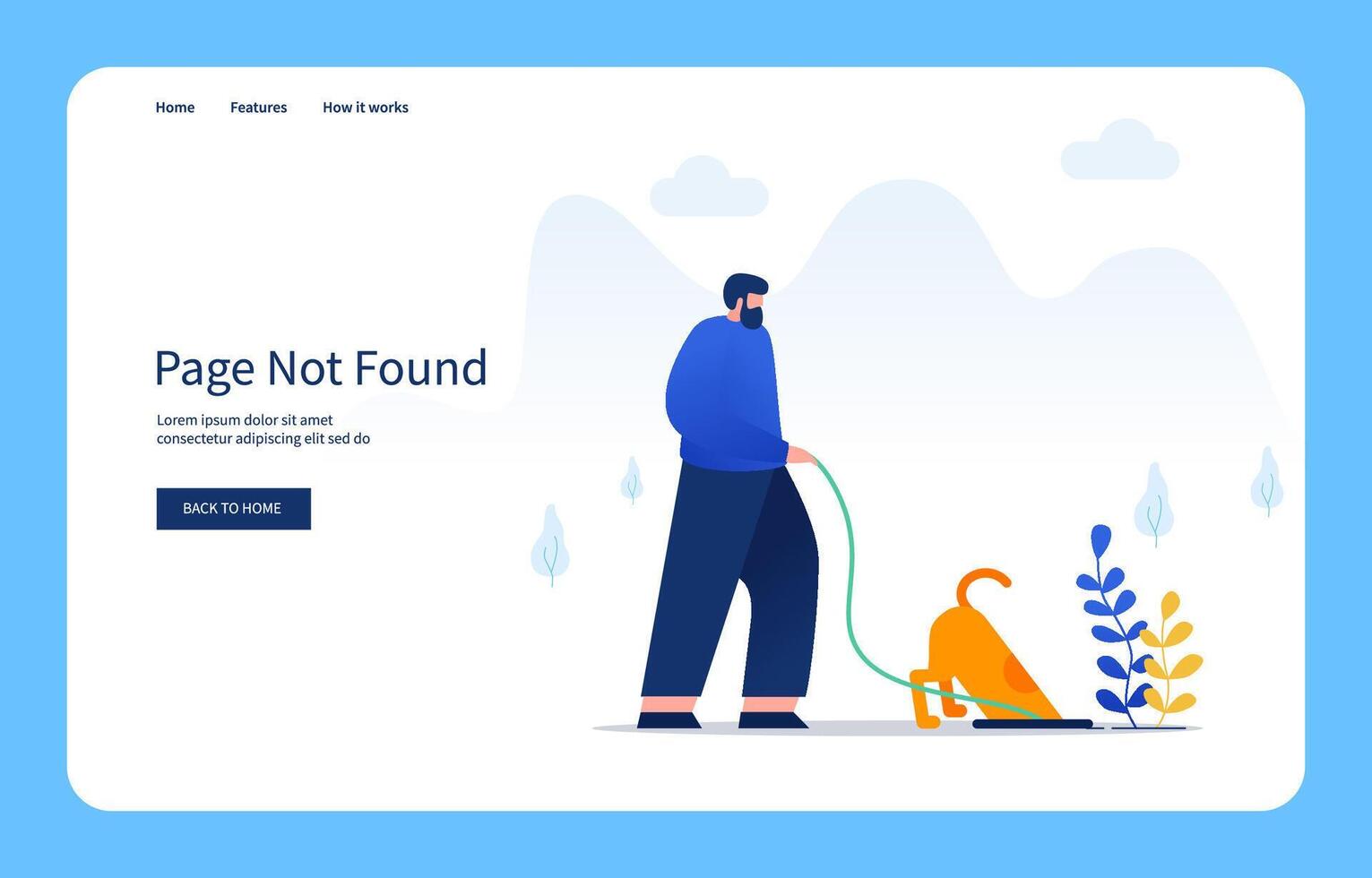 Modern Flat Design Concept Man And His Dog Looking For Something In The Hole, Page Not Found For Websites And Mobile Sites. Empty States vector