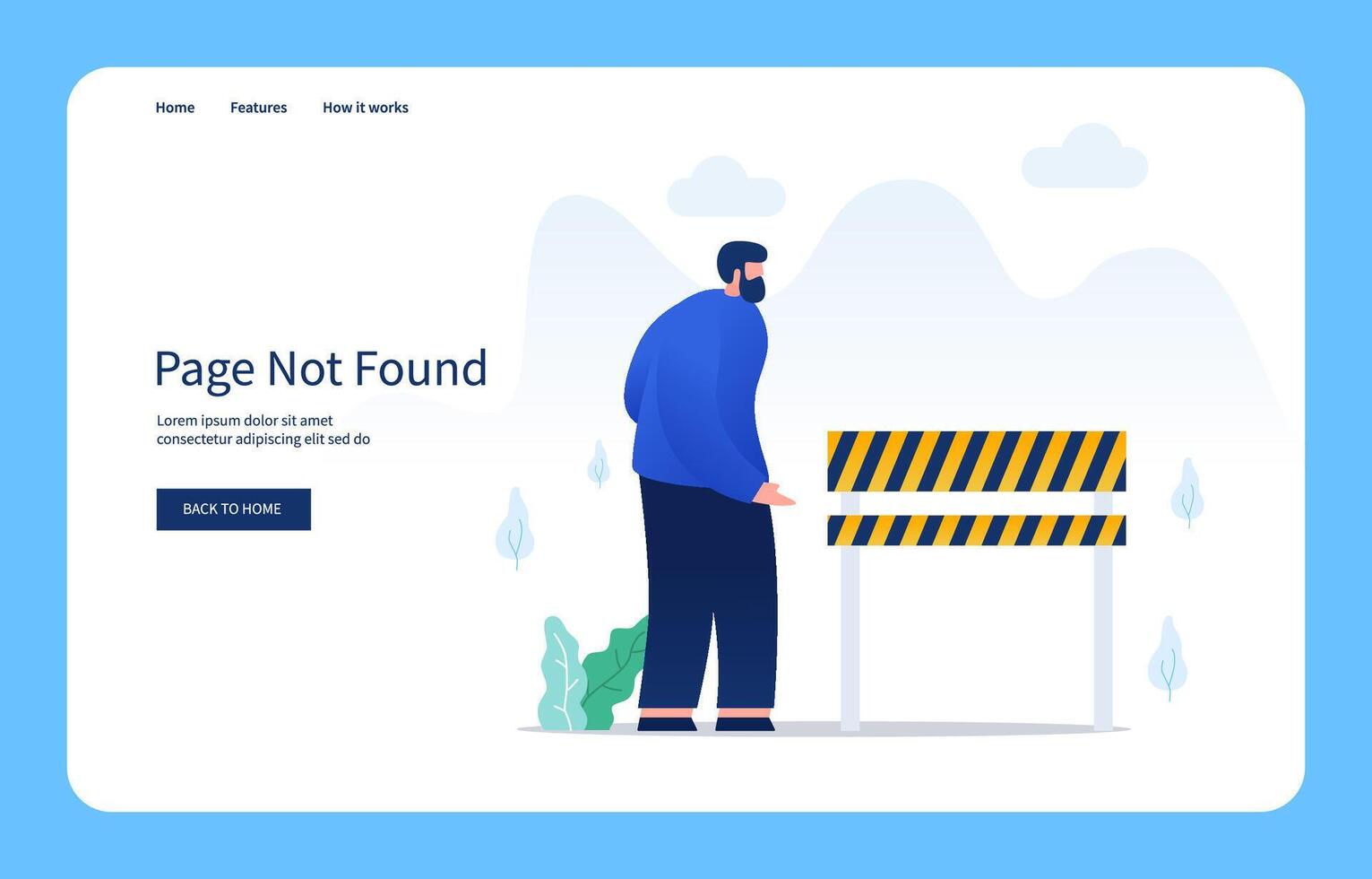 Modern Flat Design Concept, Men Can't Cross The Board Barrier. Page Not Found For Websites And Mobile Sites. Empty State vector