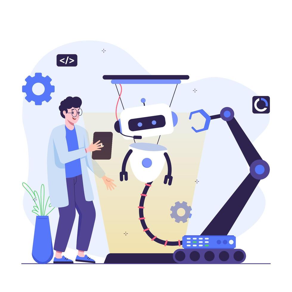 Scientists Creating AI-Powered Robots vector