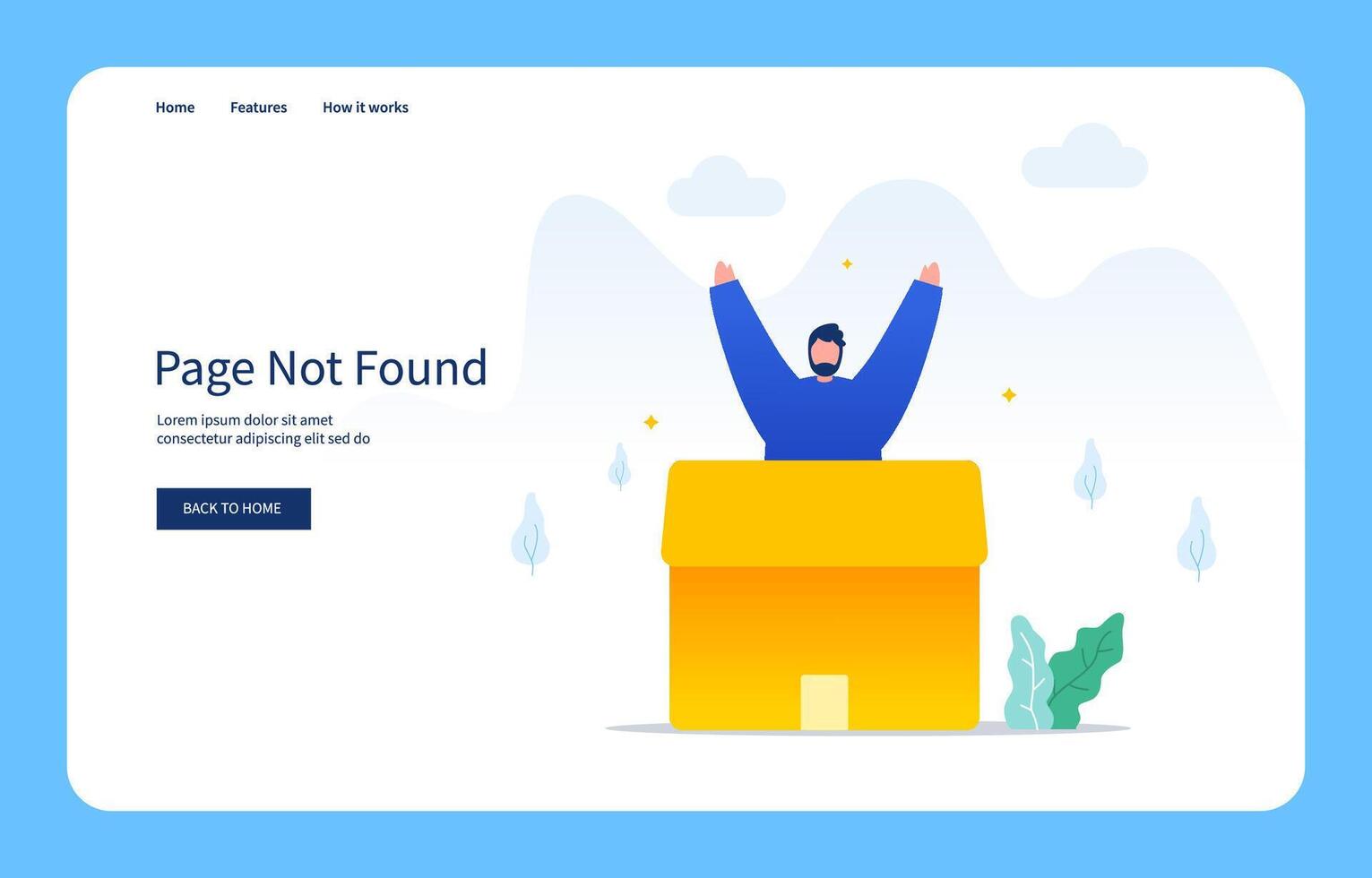 Modern Flat Design Concept, Men Out Of A Cardboard Box. Page Not Found For Website And Mobile Site. Empty State vector