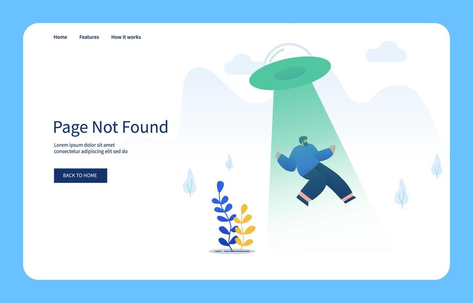 Modern Flat Design Concept Men Kidnapped By UFO, Page Not Found For Websites And Mobile Sites. Empty States vector