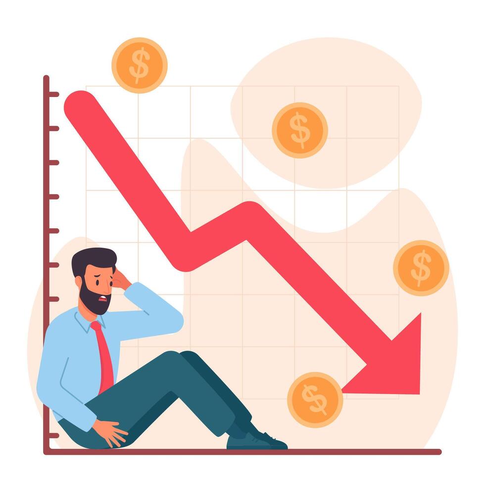 Businessman Sitting While Holding Dizzy Head Because of Loss Financial Crisis Economic Recession vector