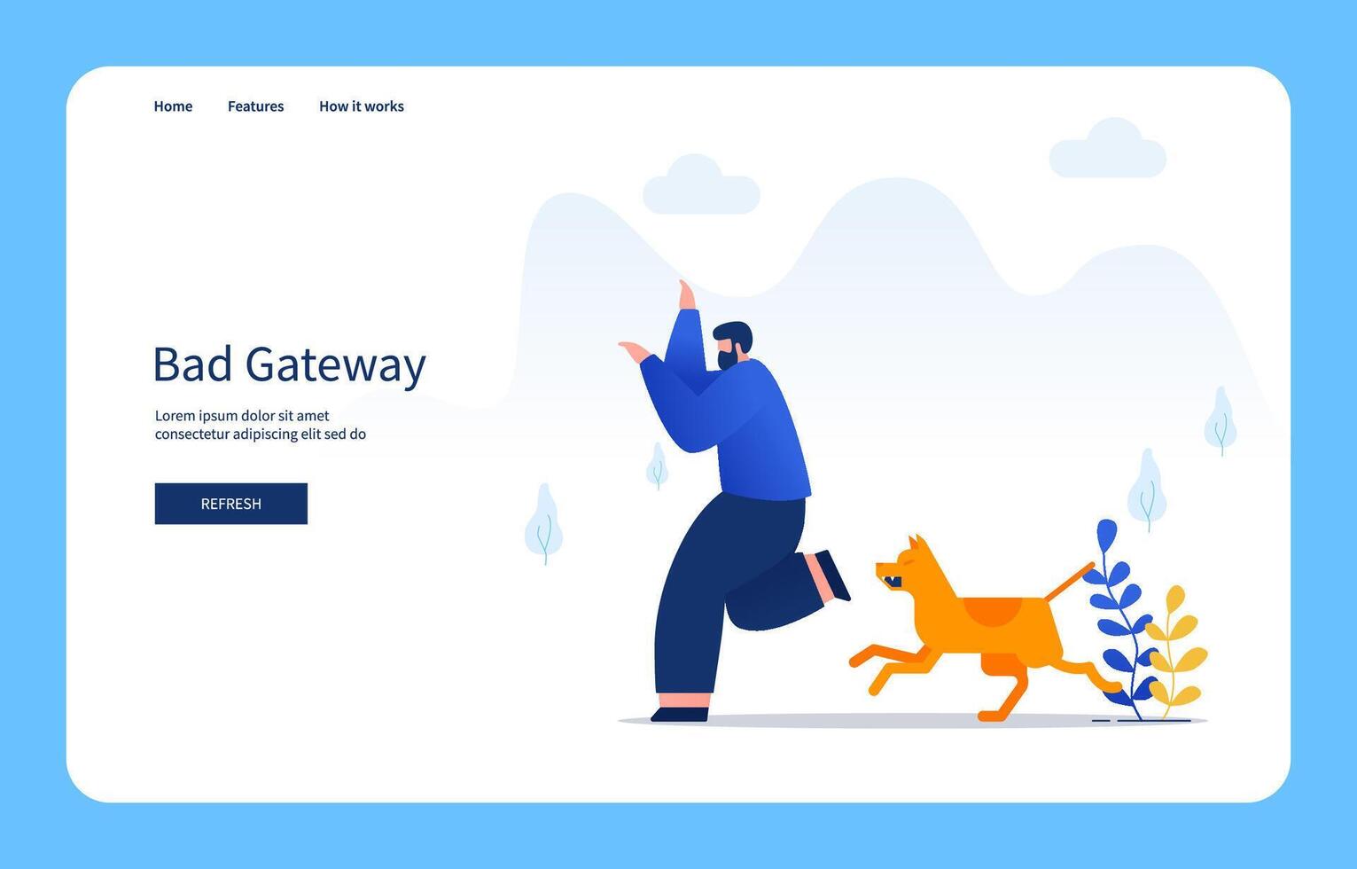 Modern Flat Design Concept Men Chased by Dogs, Bad Gateway For Website And Mobile Site. Empty States vector