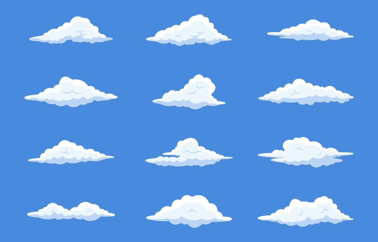 A series of clouds in various sizes and shapes, all of which are white vector