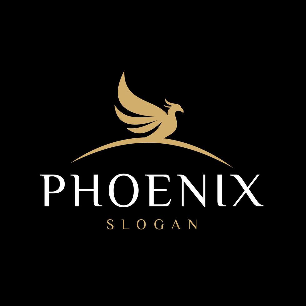 Elegant Phoenix Bird Logo with Golden Wings Silhouette on Black Background vector