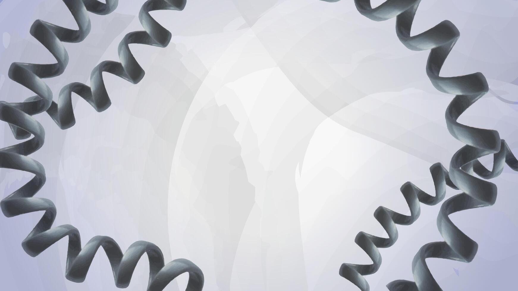Dynamic Abstract Spiral Frame. A modern abstract background featuring metallic spirals forming a frame against a soft gray backdrop. Ideal for creating industrial or contemporary designs. vector
