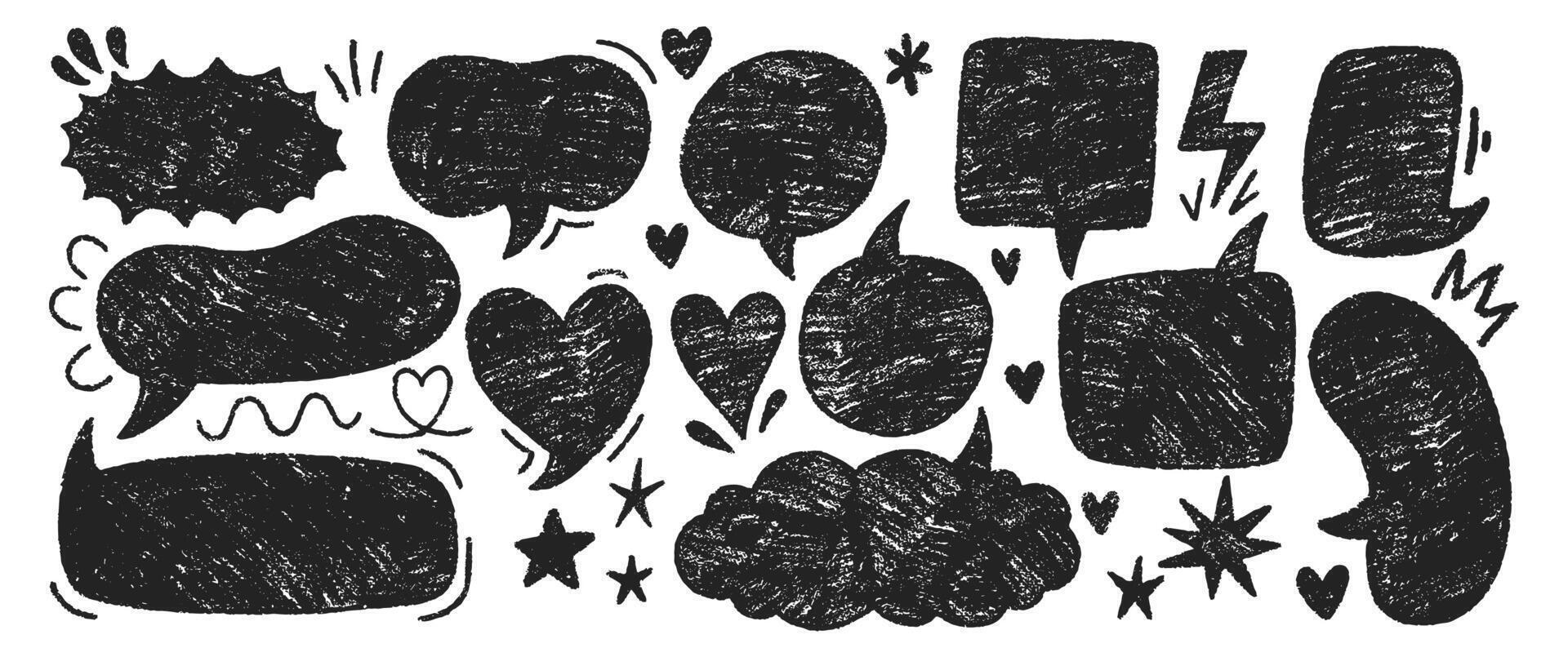 Set of crayon speech bubble for student diary. Pastel, chalk or pencil illustration on a white background. vector