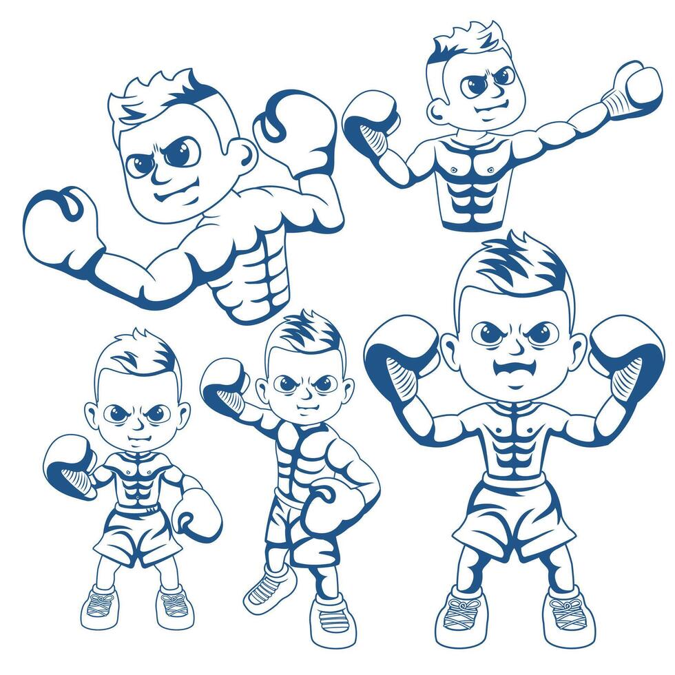 A set of cartoon boxing characters vector