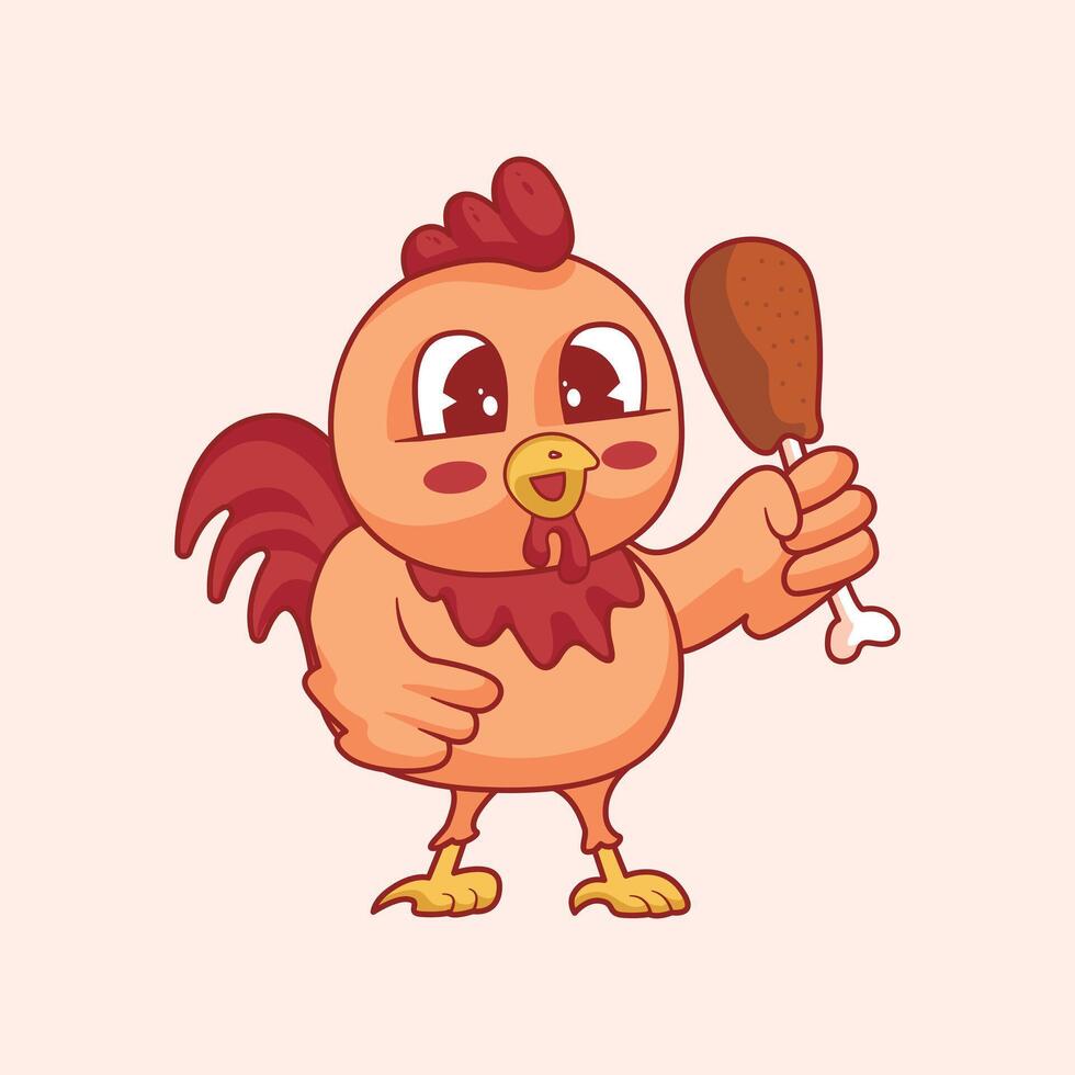 Cute Chicken Holding Chicken Thigh Cartoon Illustration vector