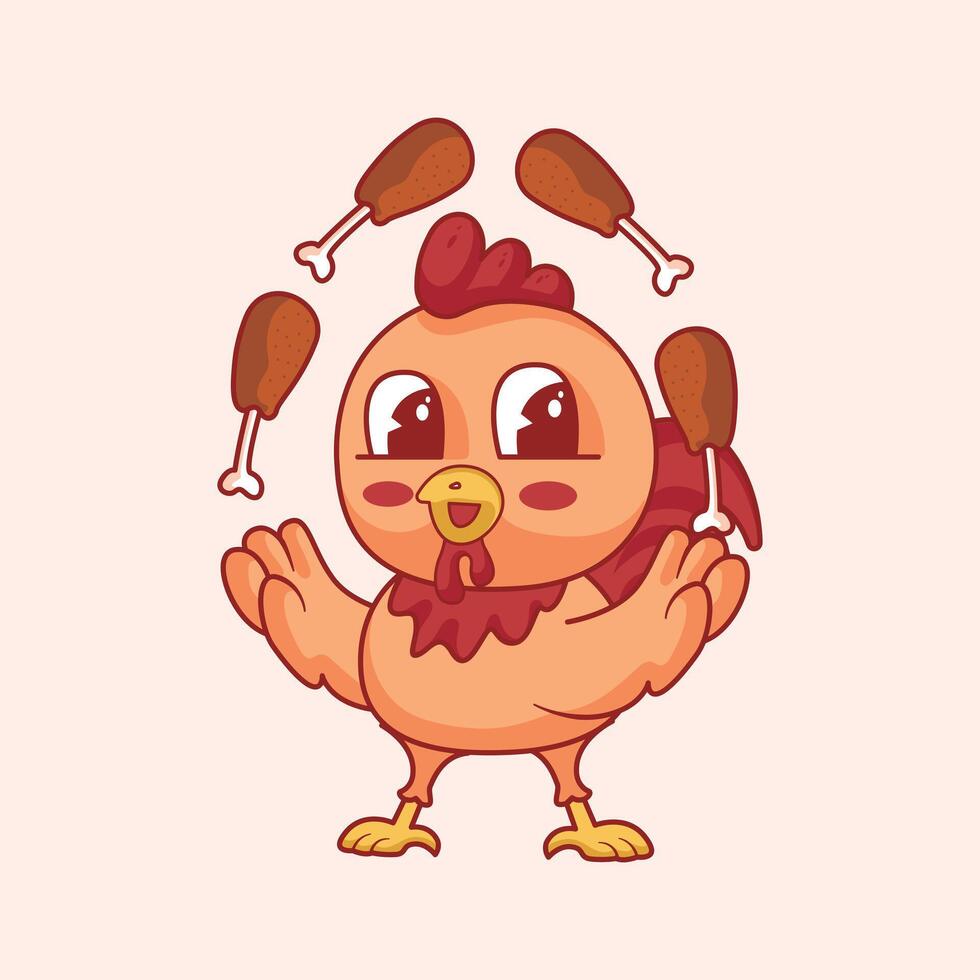 Cute Mascot Rooster Cartoon Character Icon Illustration vector
