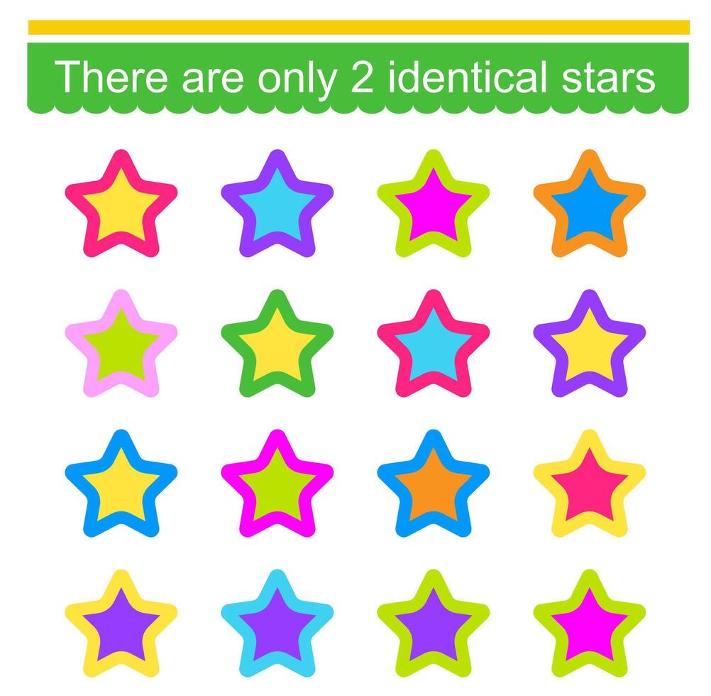 Educational game for children. Need to find two identical stars. Visual intelligence vector