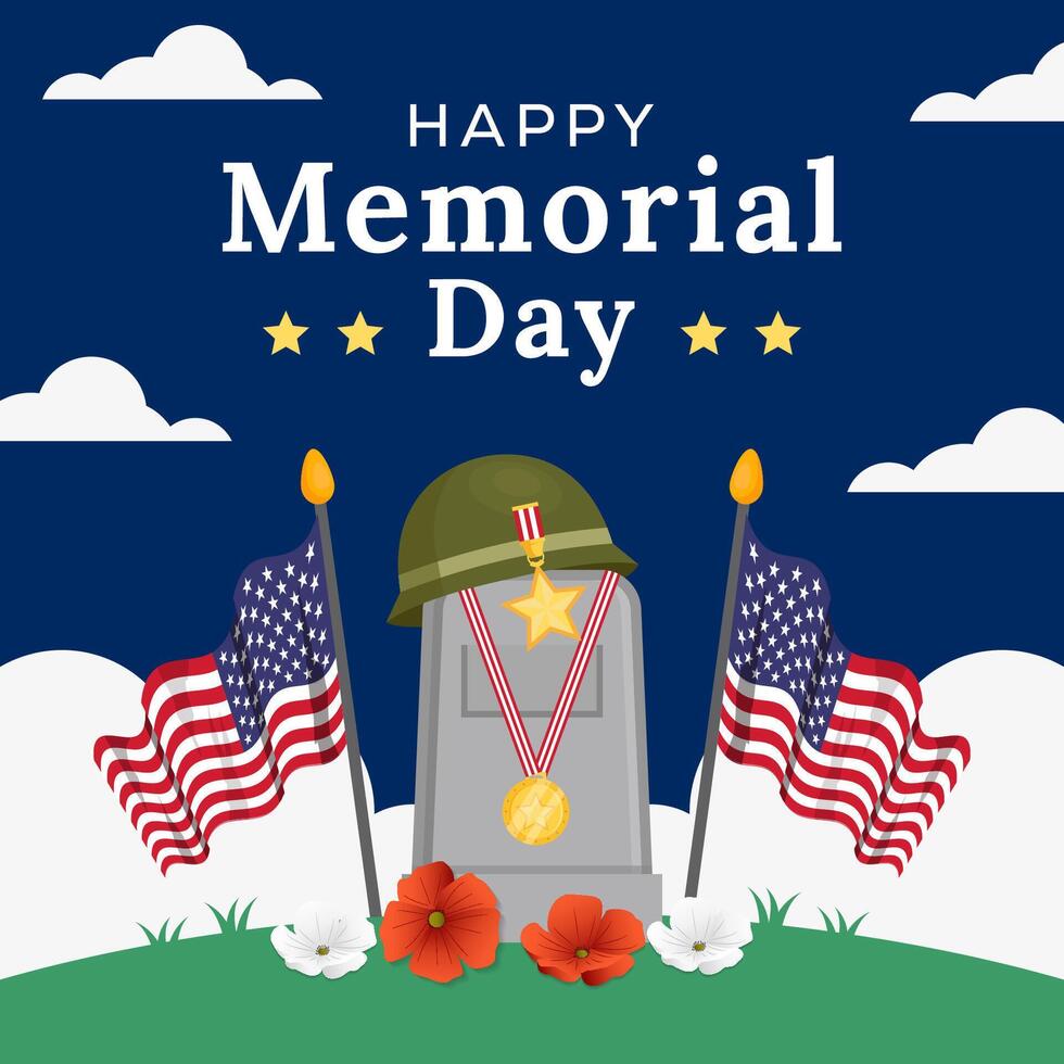 happy memorial day illustration in flat style design vector
