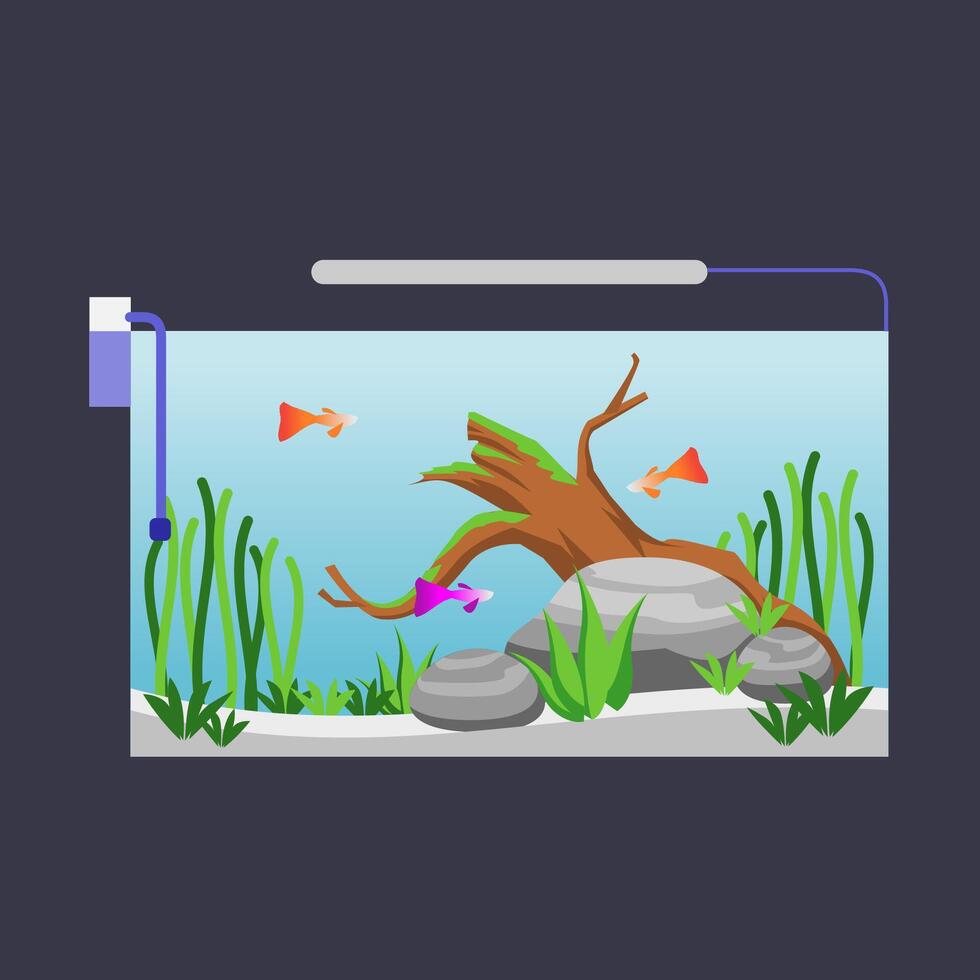illustration of Aquascape with aquatic plants and fish vector