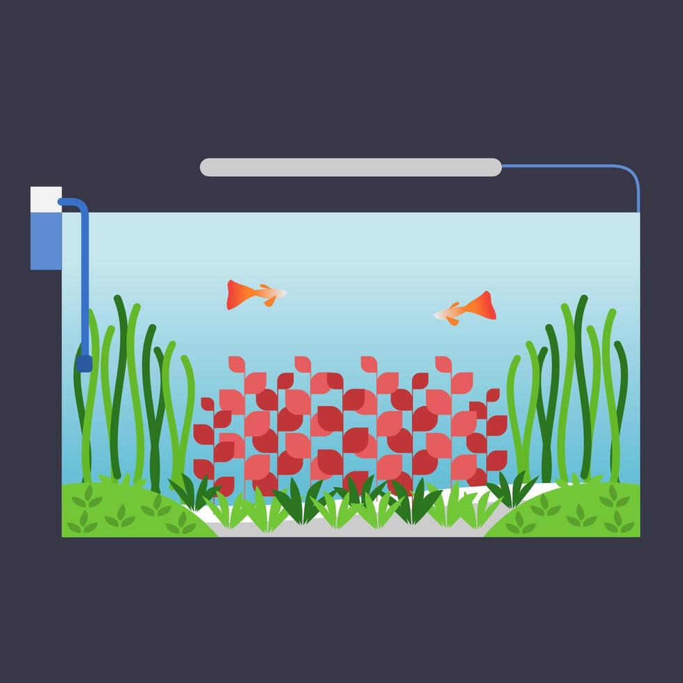 Aquascape cartoon with aquatic plants and fish vector