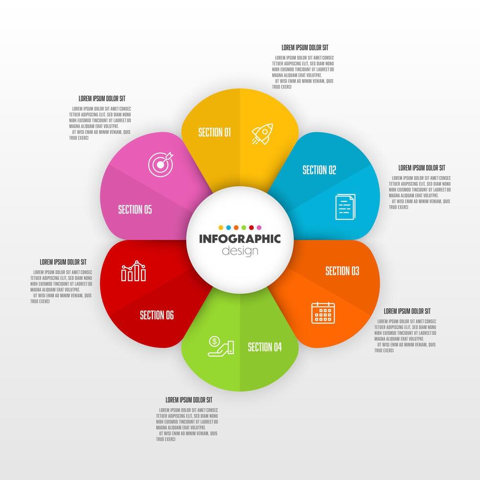 Infographic flower circle template diagrame. Business concept 6 step for presentation vector