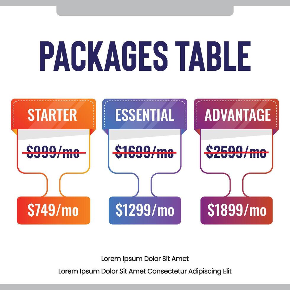 Infographic Design - Price Packages Table Design vector