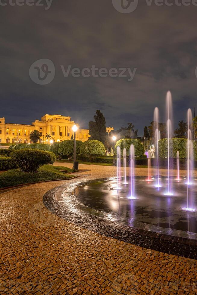 Independence Park and museum at night with the lights and fontains. Sao Paulo, Brazil. photo