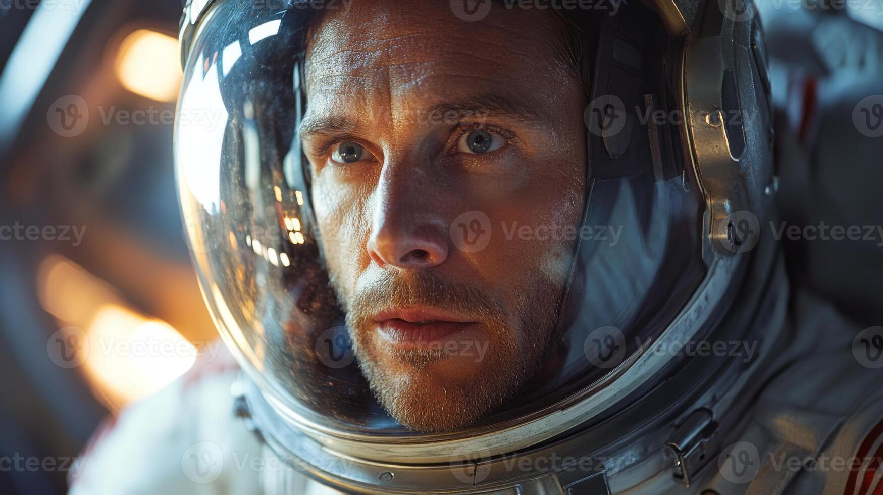 An astronaut prepares for reentry, displaying intense concentration and reliance on advanced technology in a spacecraft during a spaceflight endeavor, emphasizing the complexities of landing. photo