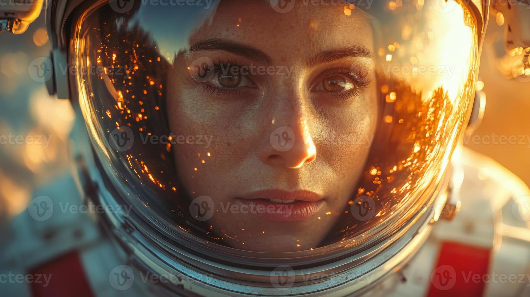 A determined astronaut looks forward, embodying the spirit of human exploration and the challenges of space travel while reflecting on the beauty of the cosmos. photo