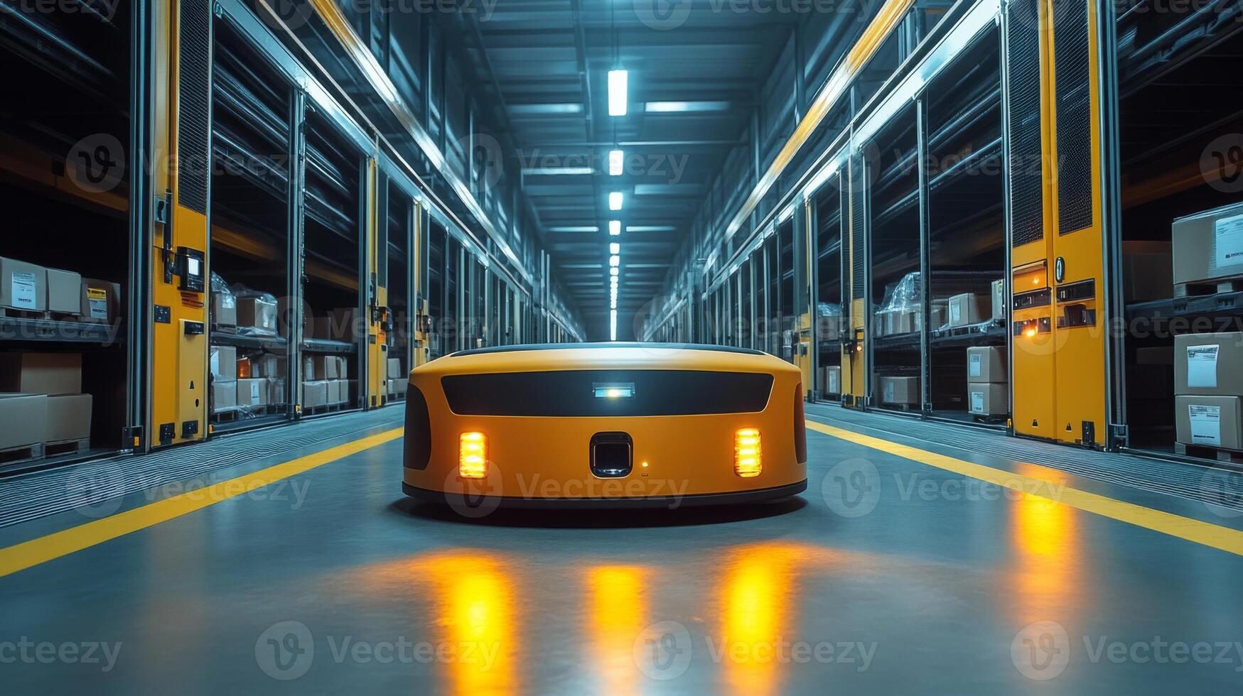 A robotic system navigates through a busy logistics hub, expertly sorting and transporting inventory in a dynamic environment where efficiency is crucial for timely distribution. photo