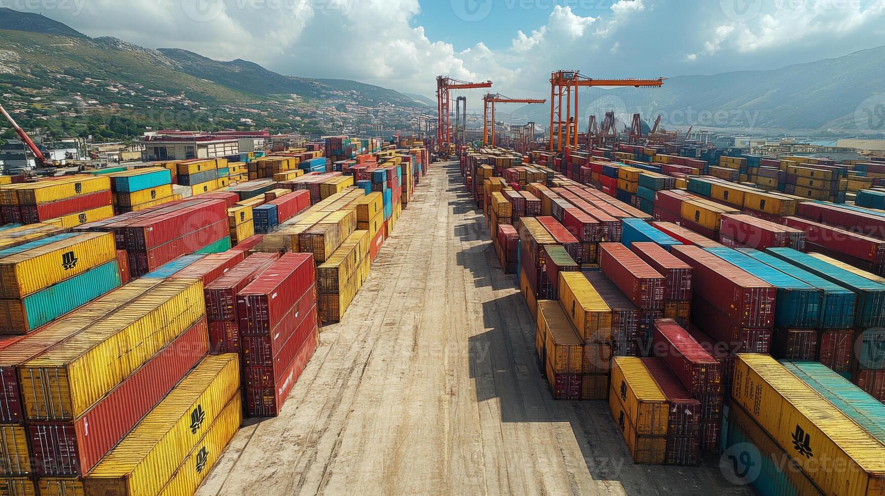 Large quantities of cargo containers are organized in rows within a logistics and distribution center, illustrating the complexities of inventory management and freight operations. photo