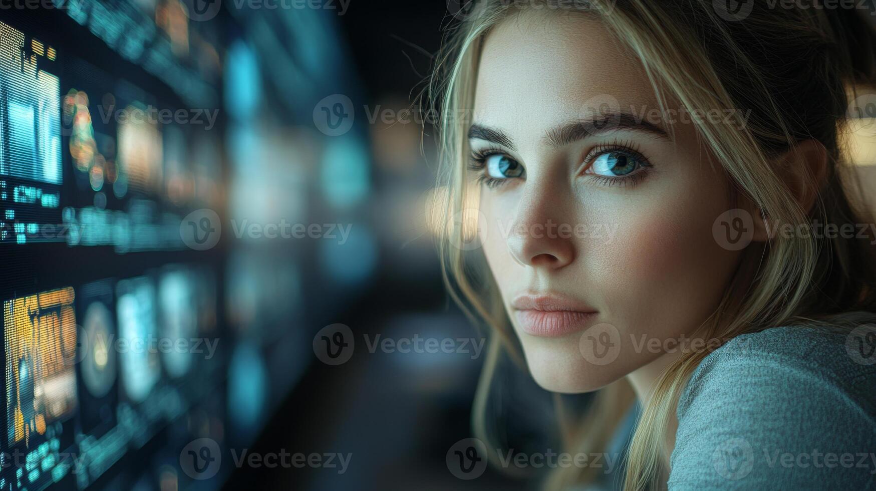 A focused individual observes a high tech monitoring system displaying real time data on logistics and transportation, highlighting security and inspection processes during operations. photo