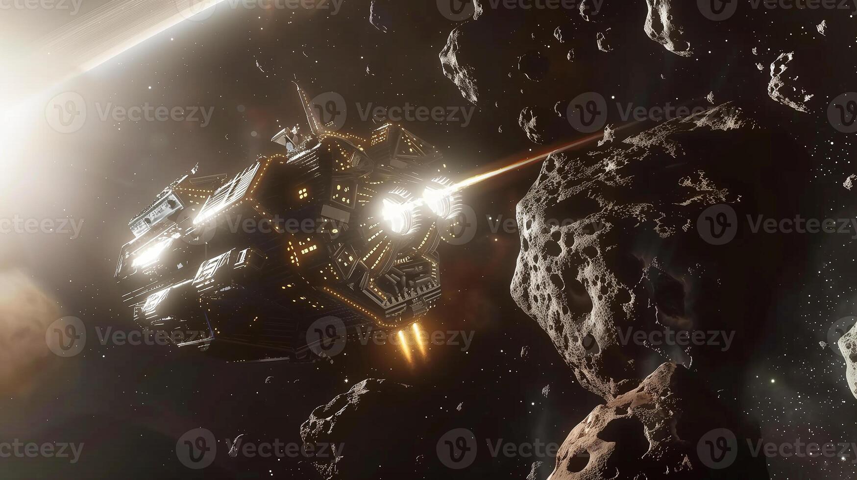 This spacecraft is actively mining and refining regolith from an asteroid in deep space. photo