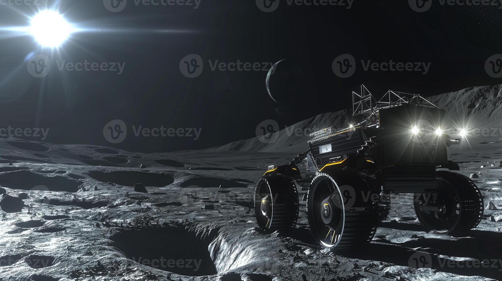 This Excavation vehicle operates on an asteroid's surface, extracting regolith for resource refinement. photo