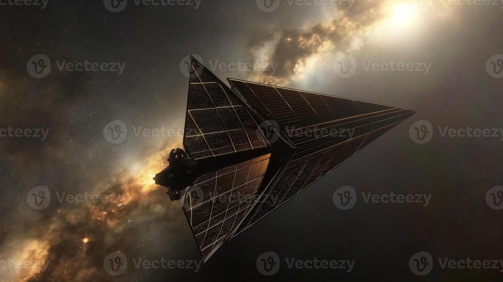 This futuristic spacecraft designed for asteroid excavation and regolith extraction in deep space. photo