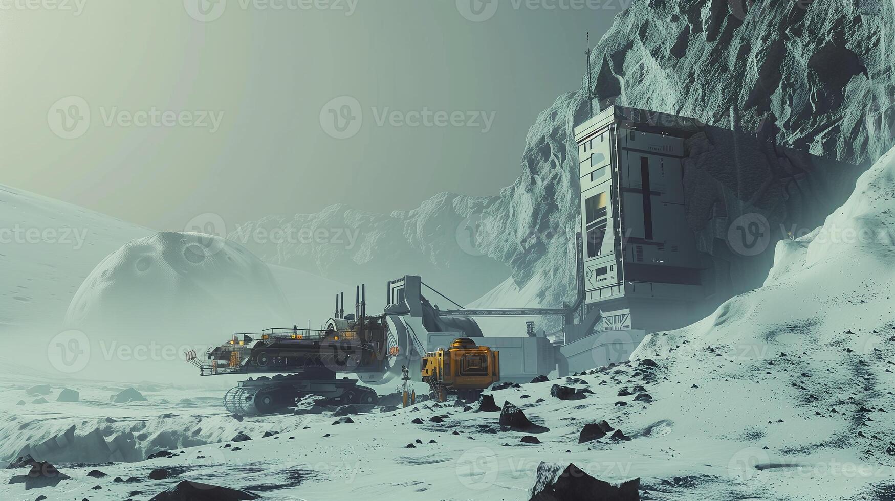 This Robotic machines excavate asteroids for valuable regolith and minerals. photo