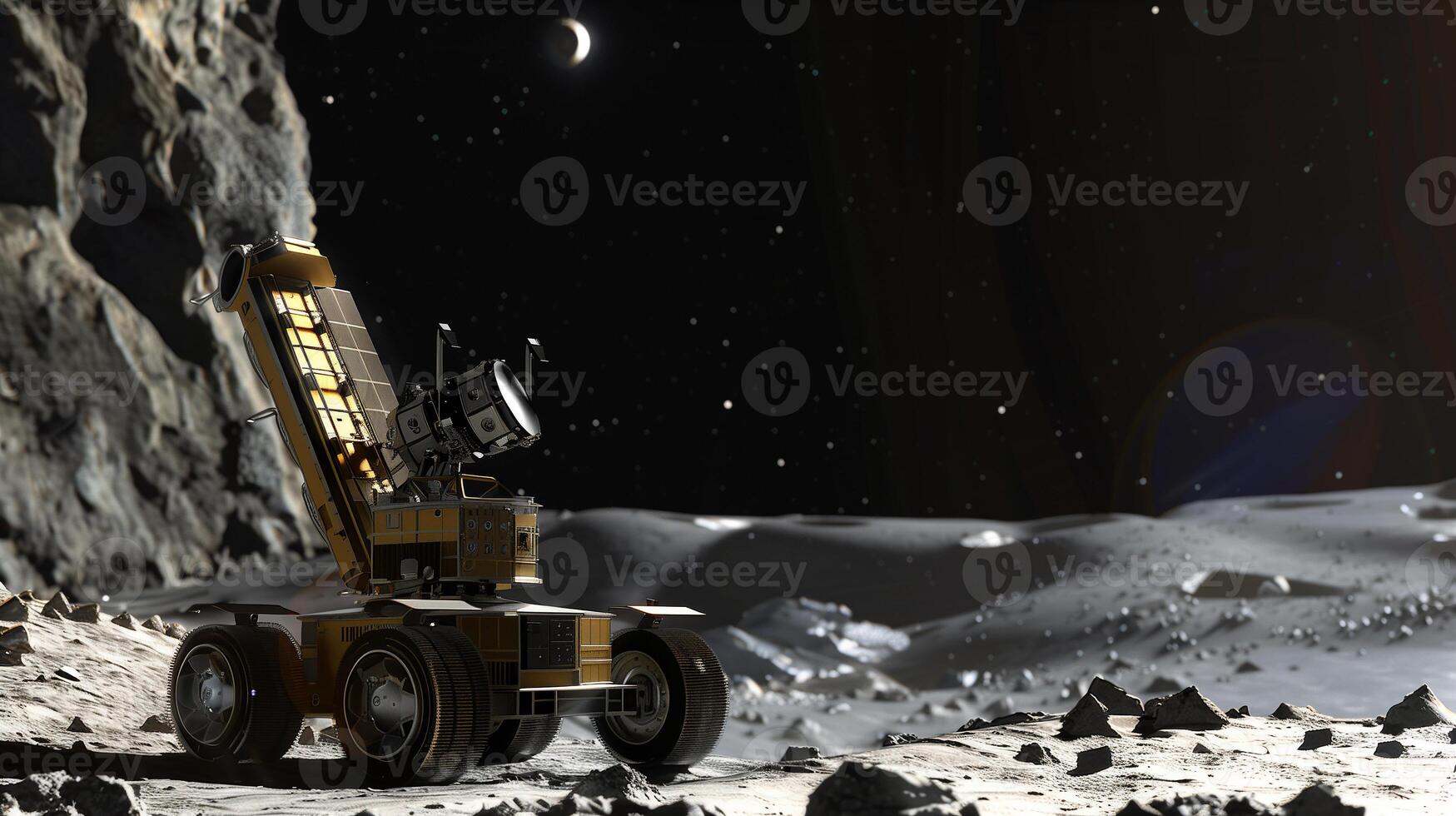 This Rover extracts regolith from an asteroid using advanced technology for resource mining. photo