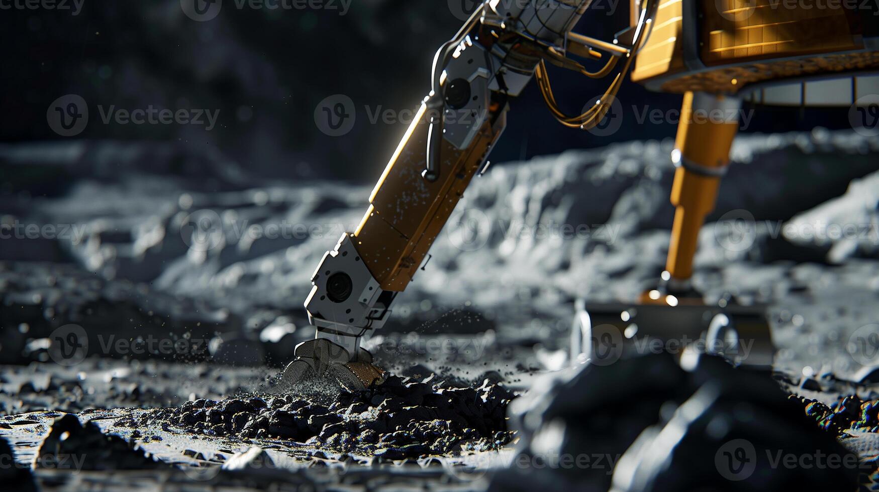 This robotic arm excavates regolith on an asteroid during space mining. photo