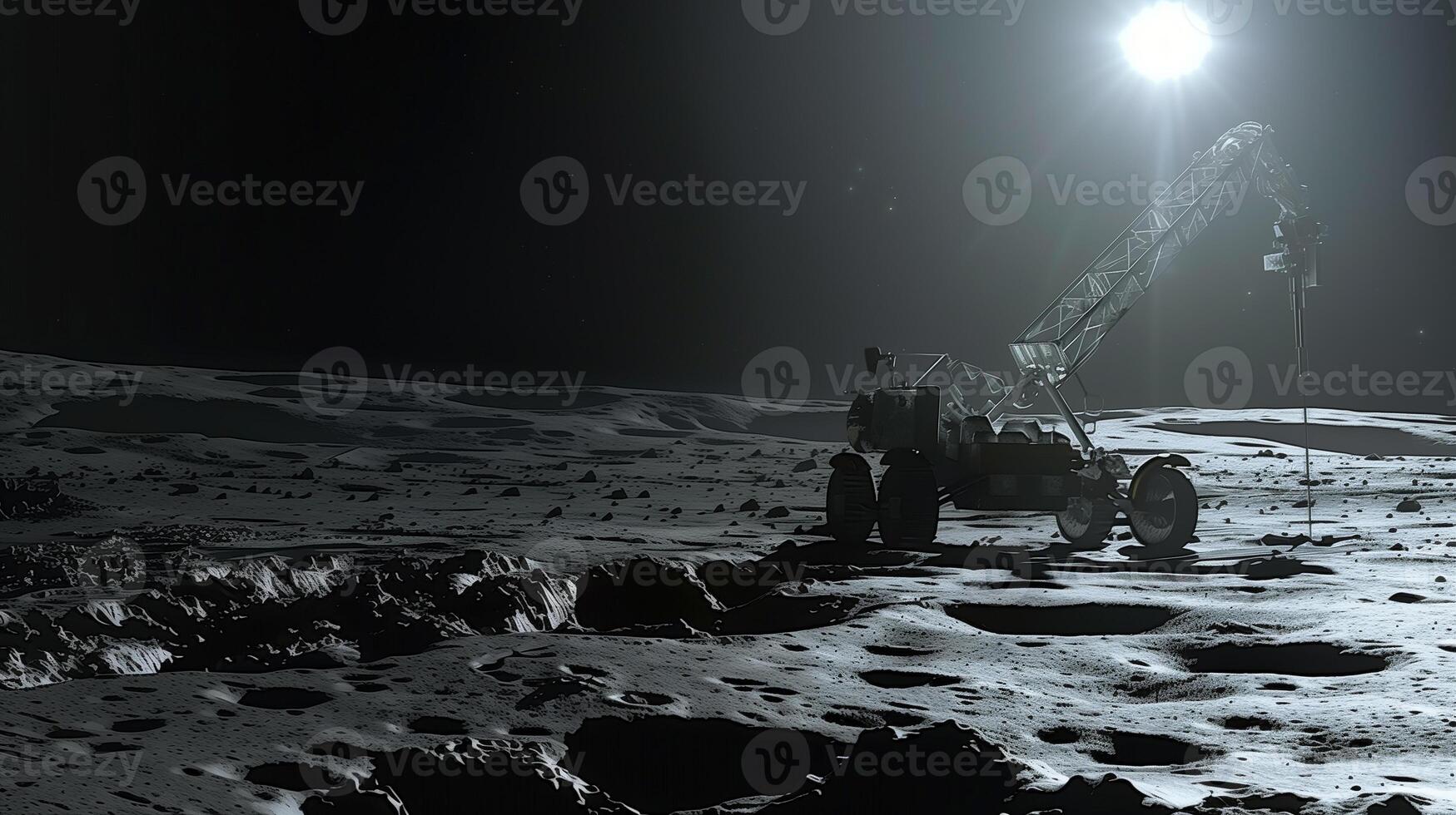 This Excavation vehicle works on asteroid surface to extract regolith under bright artificial light. photo