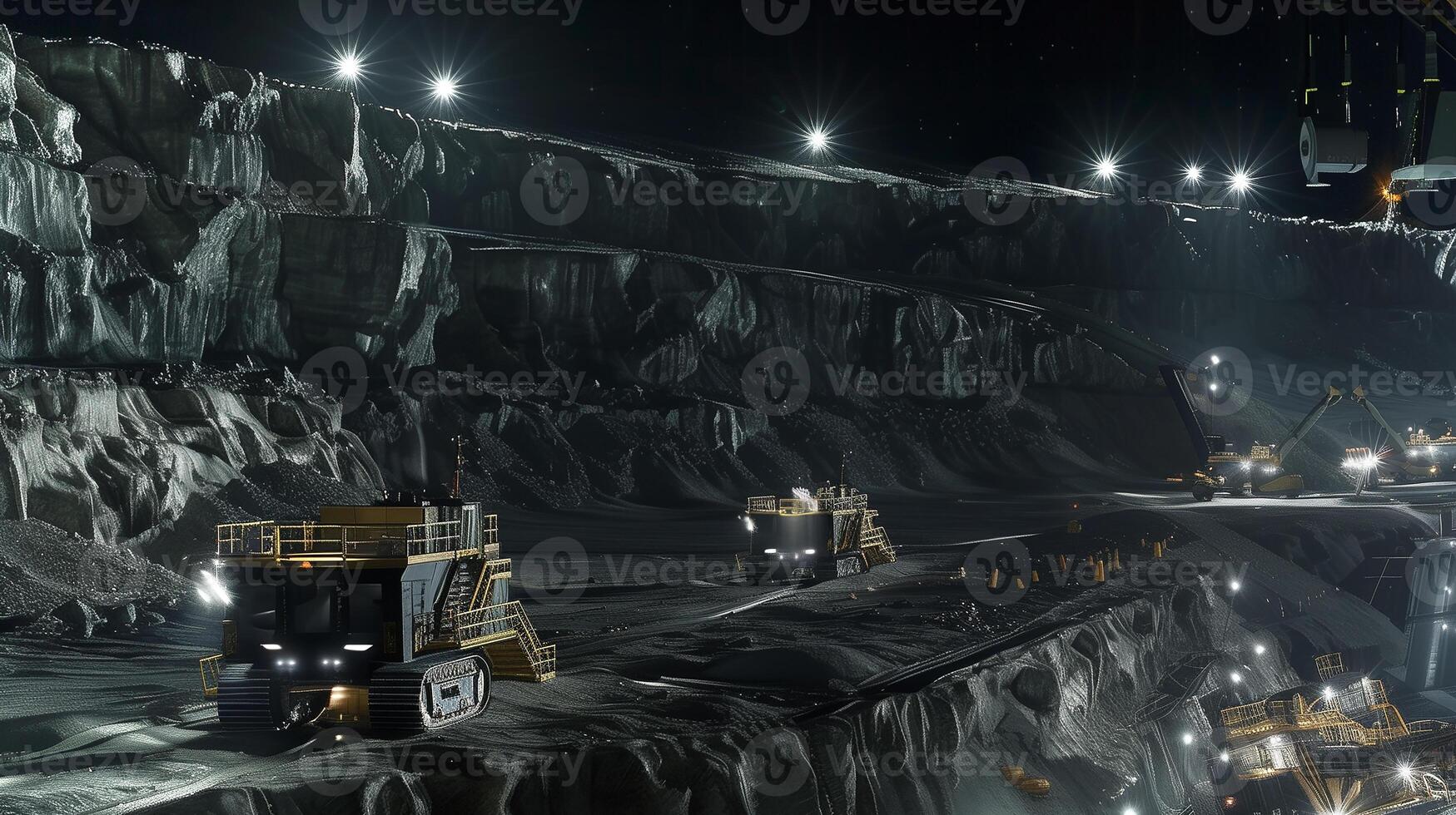 This Heavy machinery operates on an asteroid surface, extracting regolith for refining purposes. photo