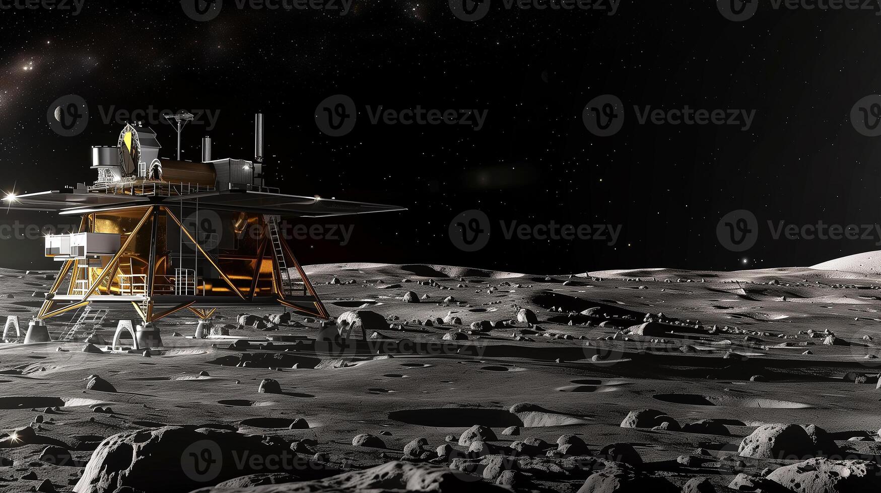 This refinery designed for excavation and extraction of lunar regolith operates on the moon's surface. photo