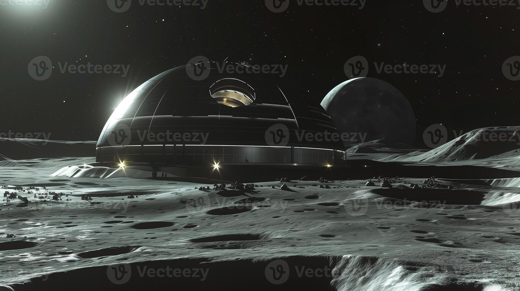 This advanced asteroid base is busy with regolith mining and resource extraction. photo