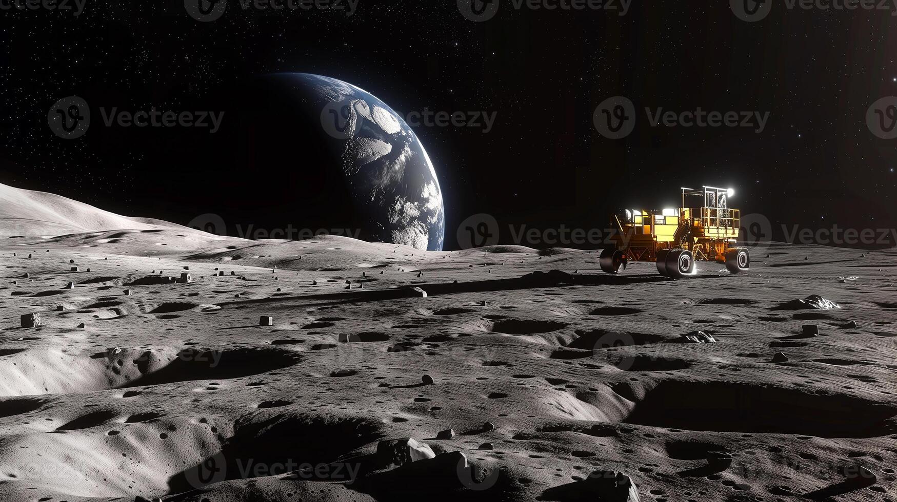 This Advanced machinery excavates regolith on an asteroid, demonstrating mining technology. photo