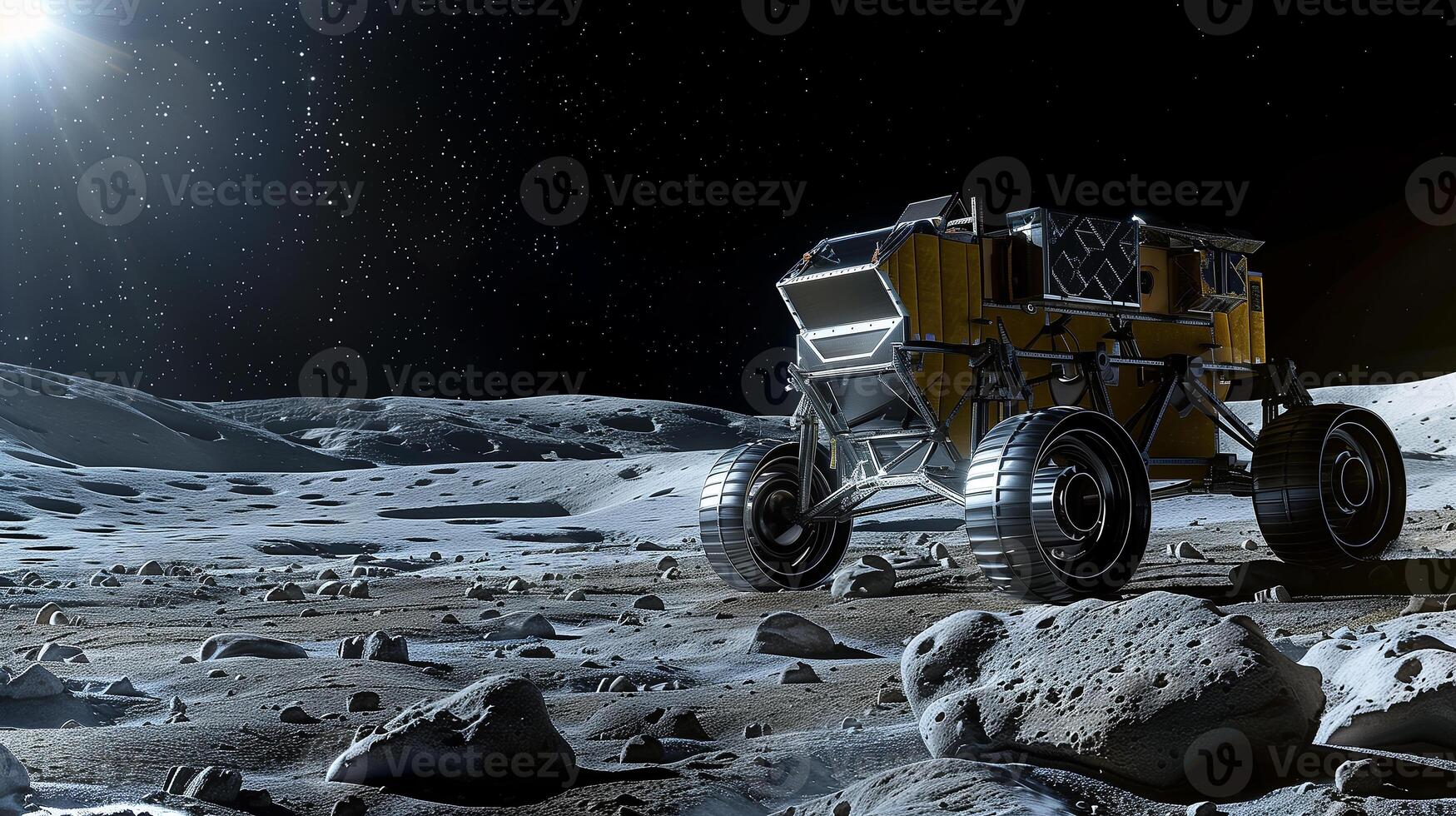 This Asteroid surface has a machine excavating regolith for resource extraction. photo