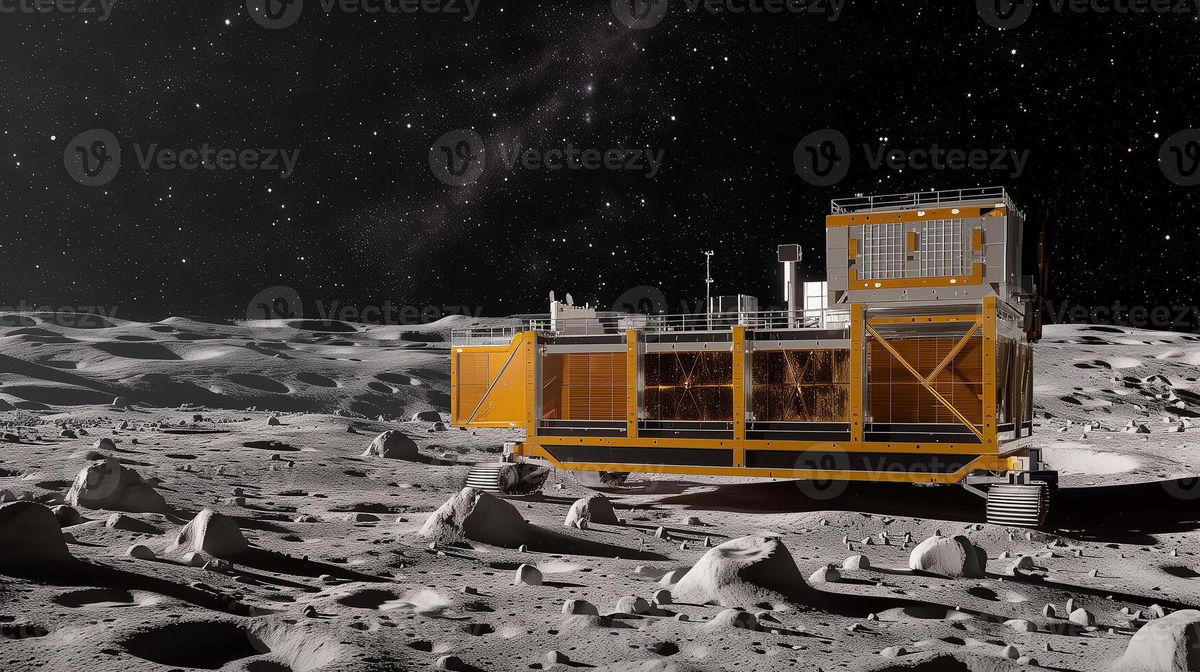 This refinery on an asteroid extracts regolith for valuable resources in a futuristic world. photo