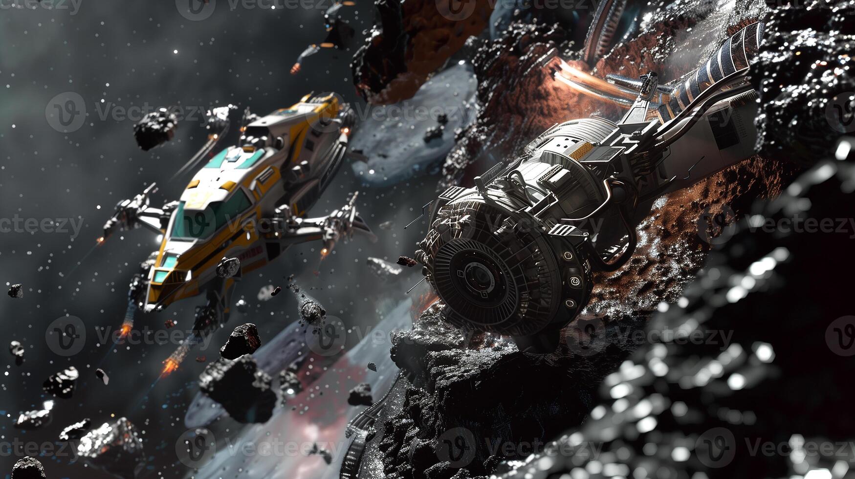 This Spacecraft conducts excavation and extraction of regolith on an asteroid for resource utilization. photo