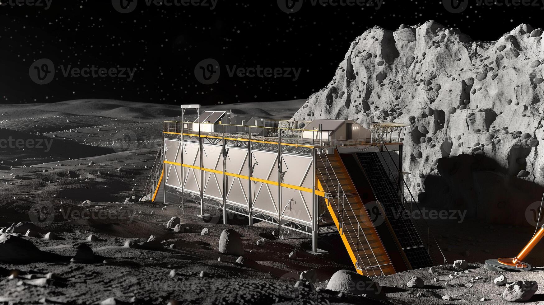 This Regolith refinement and resource extraction processes are underway on an asteroid surface. photo
