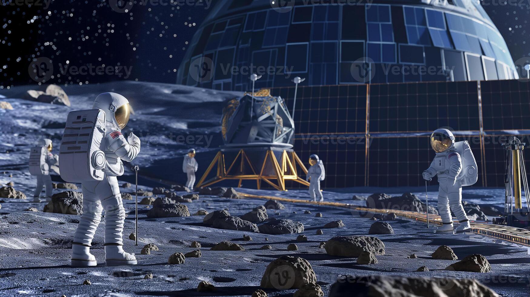 This Astronauts actively excavate regolith from an asteroid for extraction at a lunar refinery. photo
