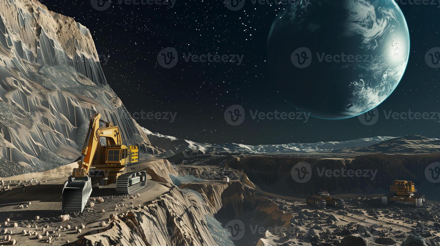 This massive excavation machine operates on an asteroid, extracting valuable regolith for processing. photo
