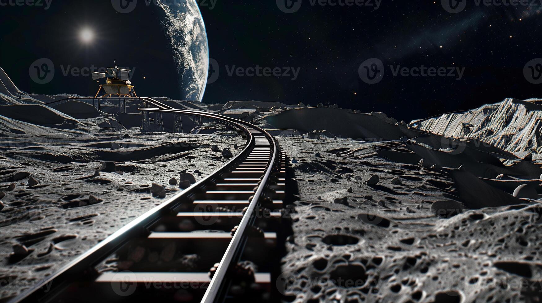 This Asteroid excavation includes regolith extraction with rail systems and refining tech. photo