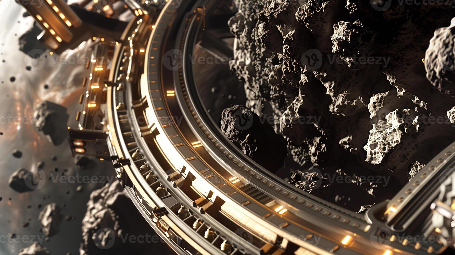 This Workers excavate an asteroid using advanced tech to refine regolith. photo