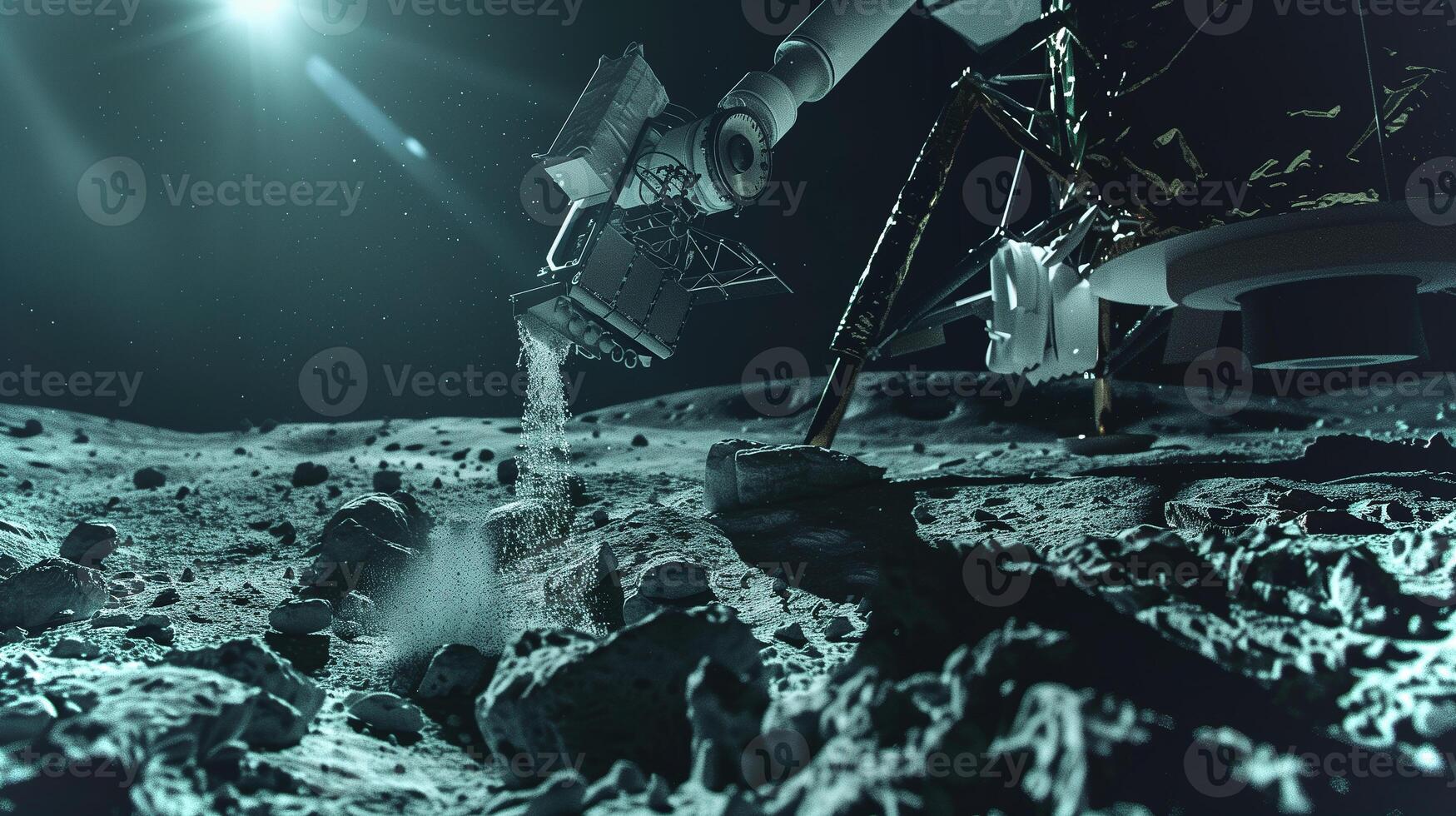 This Excavation on an asteroid's surface showcases advanced technology for regolith extraction. photo