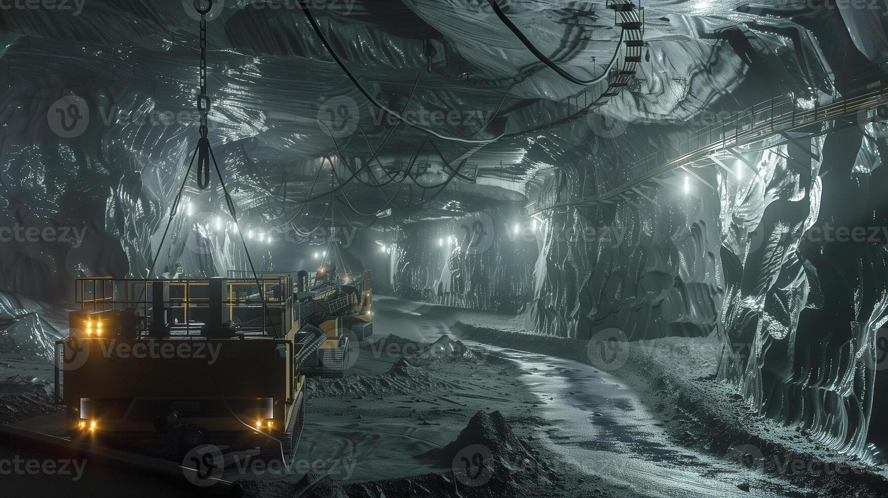 This Heavy machinery extracts regolith in an asteroid refinery using advanced low-light technology. photo